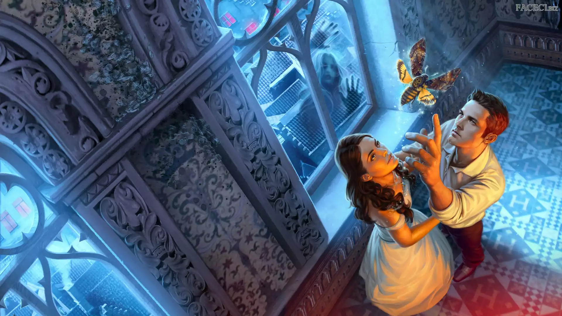 Kobieta, Okna, Grafika, Mężczyzna