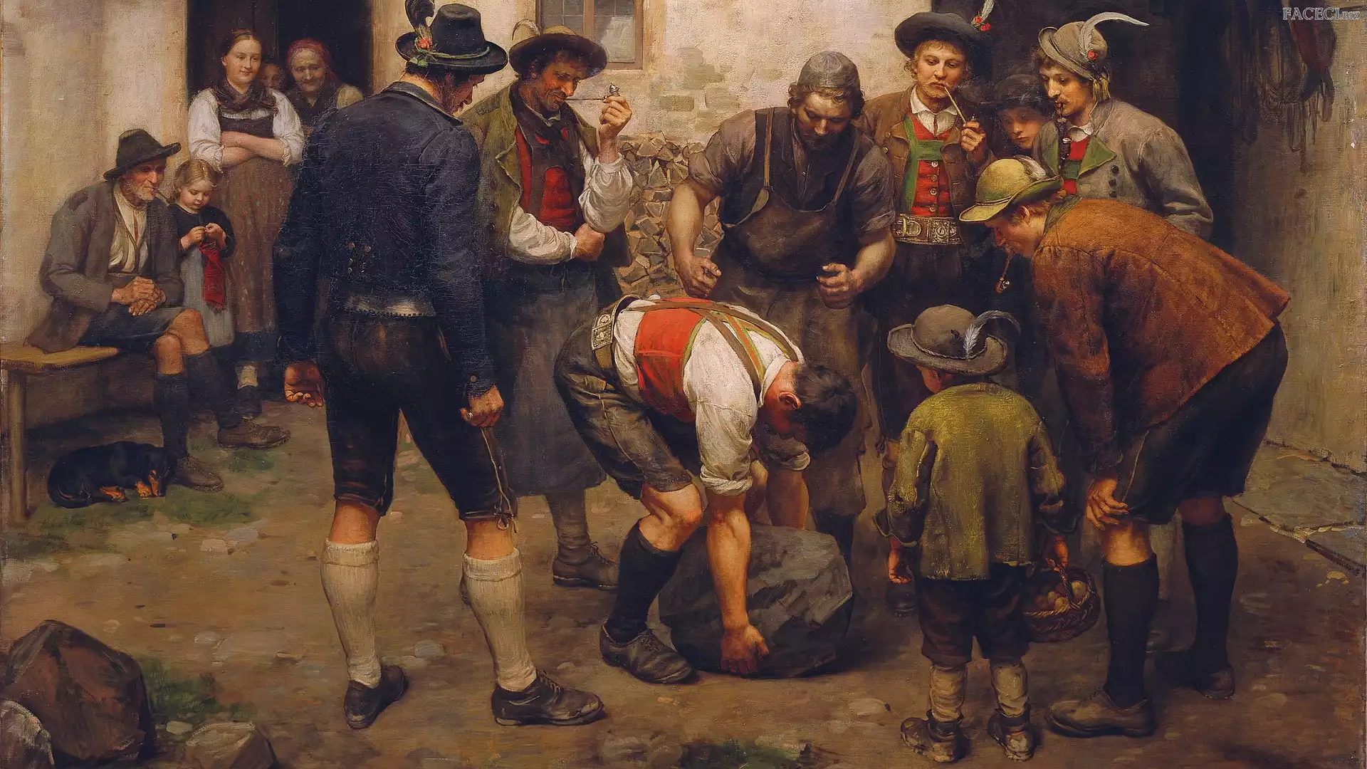 Kamienia, Franz von Defregger, Malarstwo, Zawody, Podnoszenie, Obraz, Mężczyźni